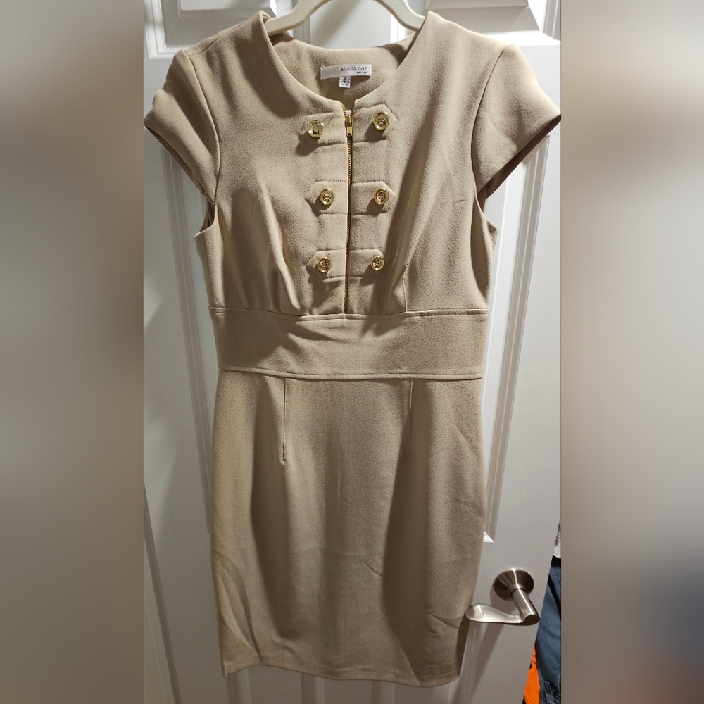 Studio One Tan Dress with Gold Accents